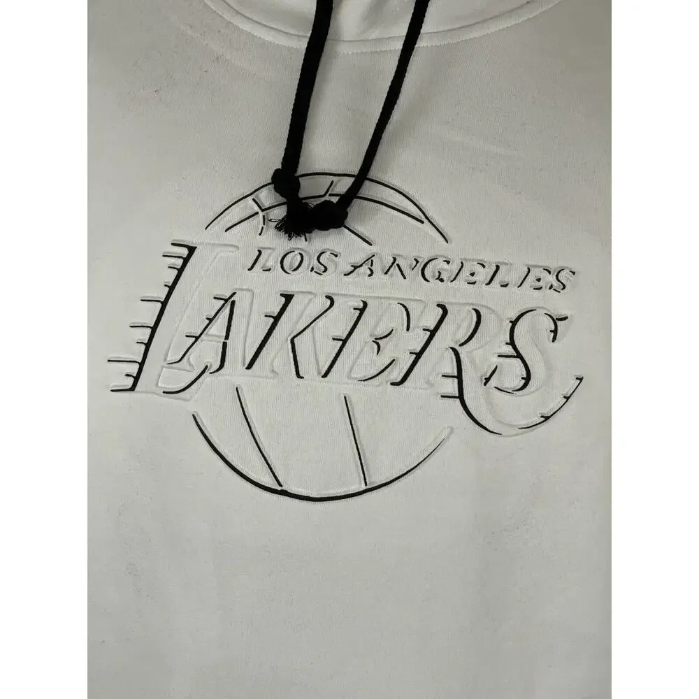 Lakers Hoodie Mens XS White Embossed NBA LOS ANGELES Pullover N150